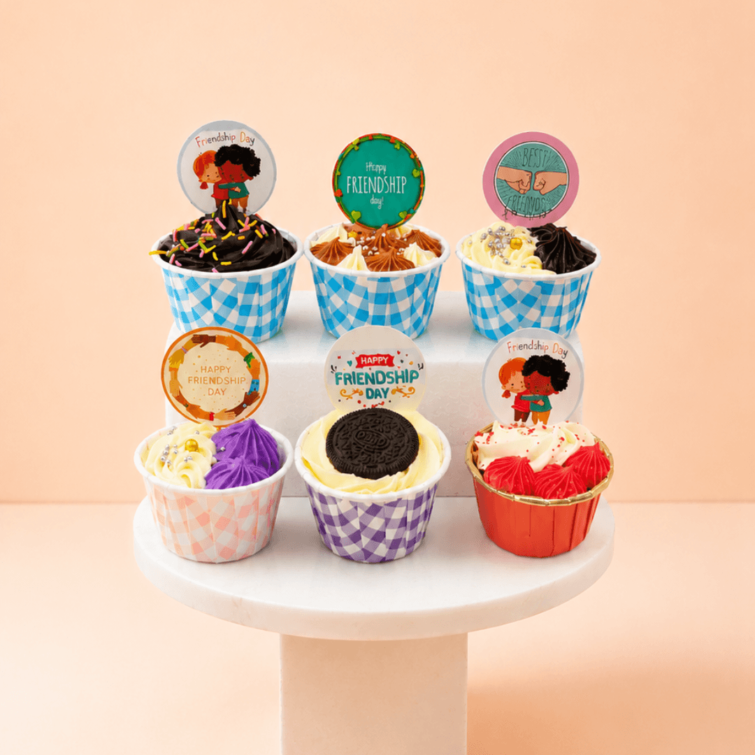 Friendship Day Cupcakes Box of 6 with festive Friendship Day toppers