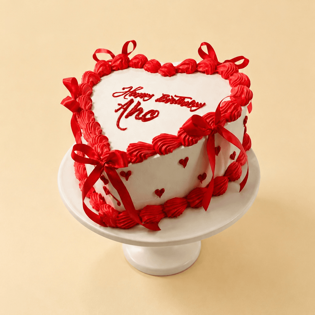 Red Ribbon Heart Cake