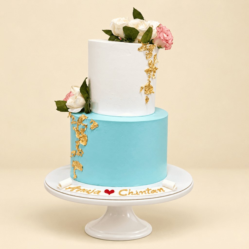 Elegant Blue Floral Tier Cake
