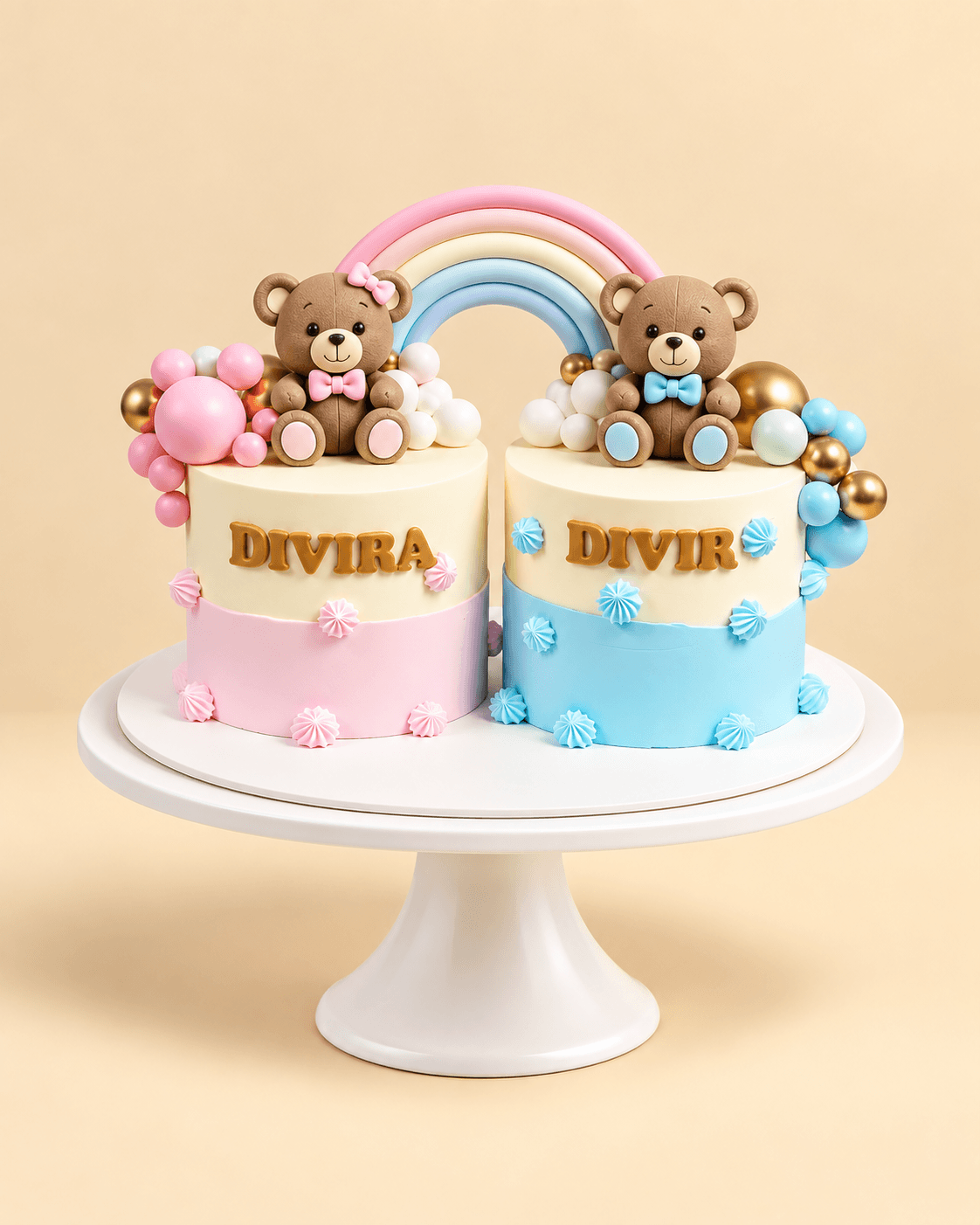 Twin Teddy Rainbow Cake