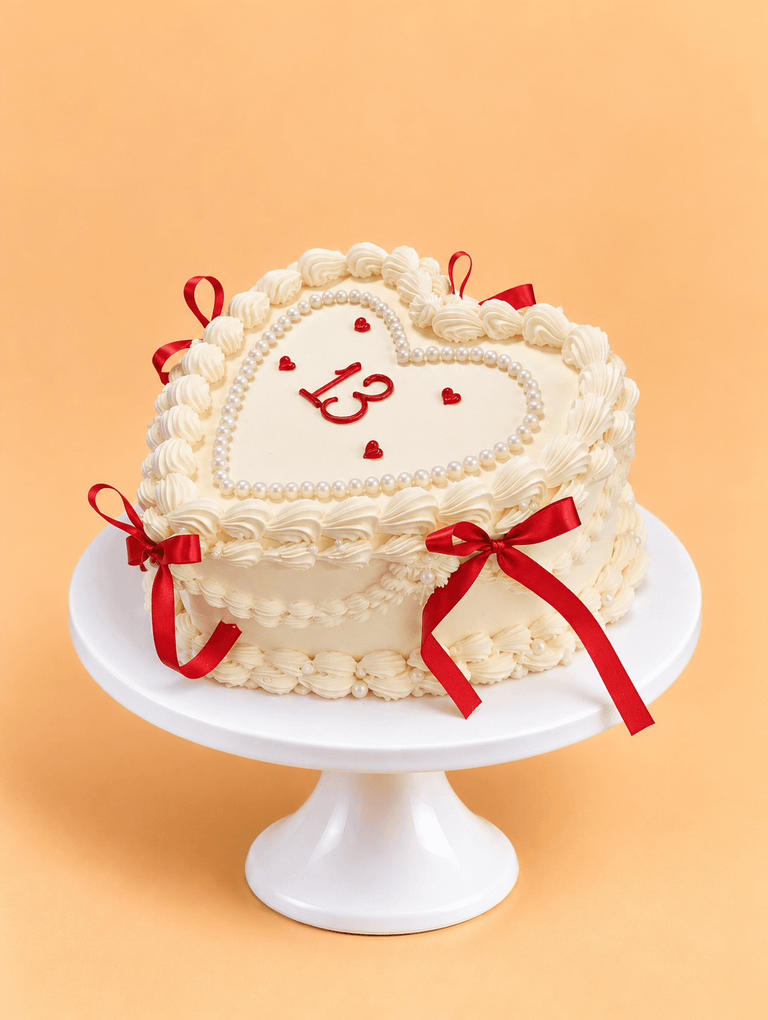 Pearl Heart Ribbon Cake