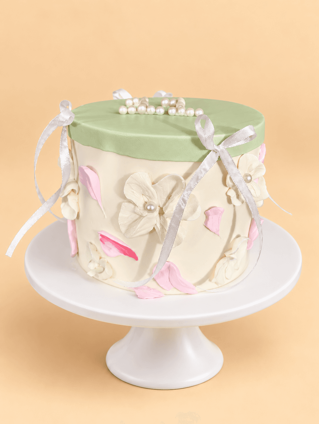 Sage Floral Bow Cake