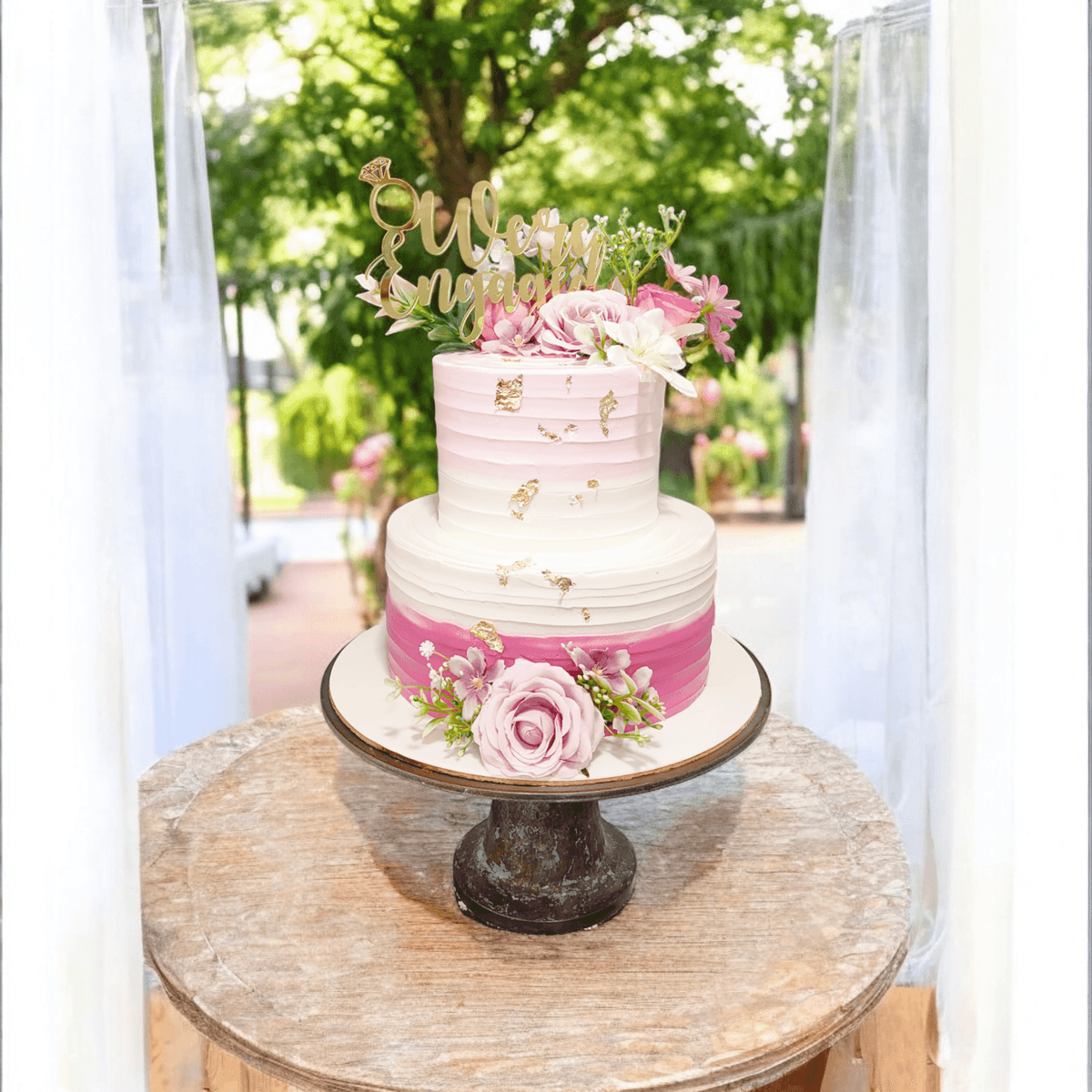 Flowery 2 Tier Engagement Cake