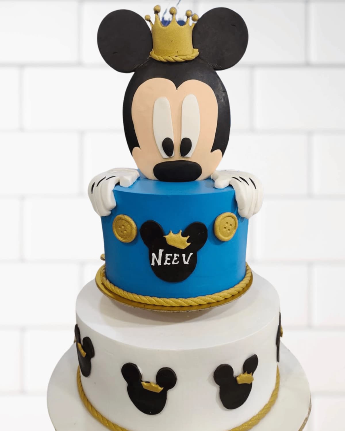 2-Tier Mickey Mouse Cake with Crown Topper