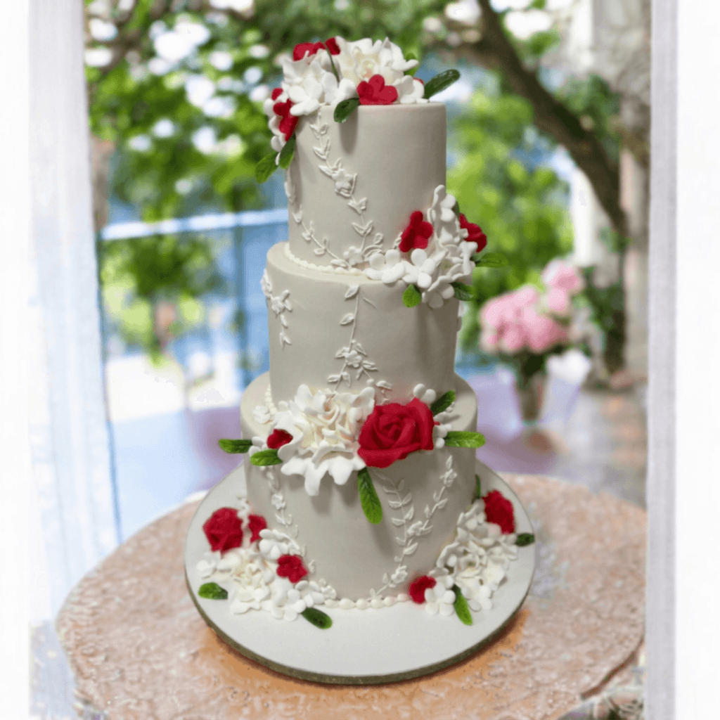 3 Tier Red Roses Wedding Cake