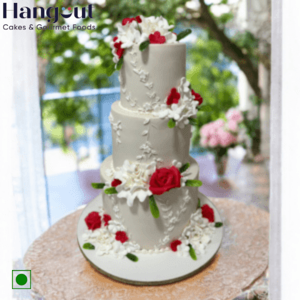 3 Tier Red Roses Wedding Cake