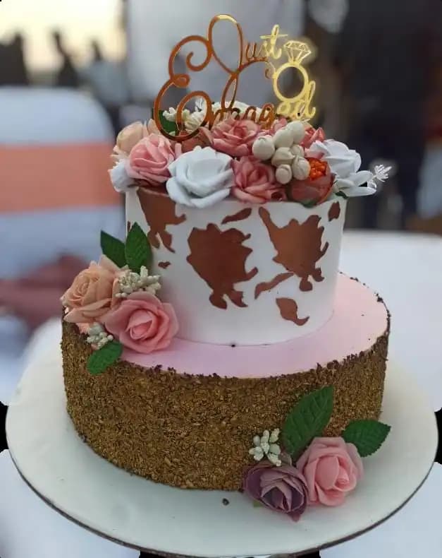 Romantic 2 Tier Engagement Cake with Gold Accents