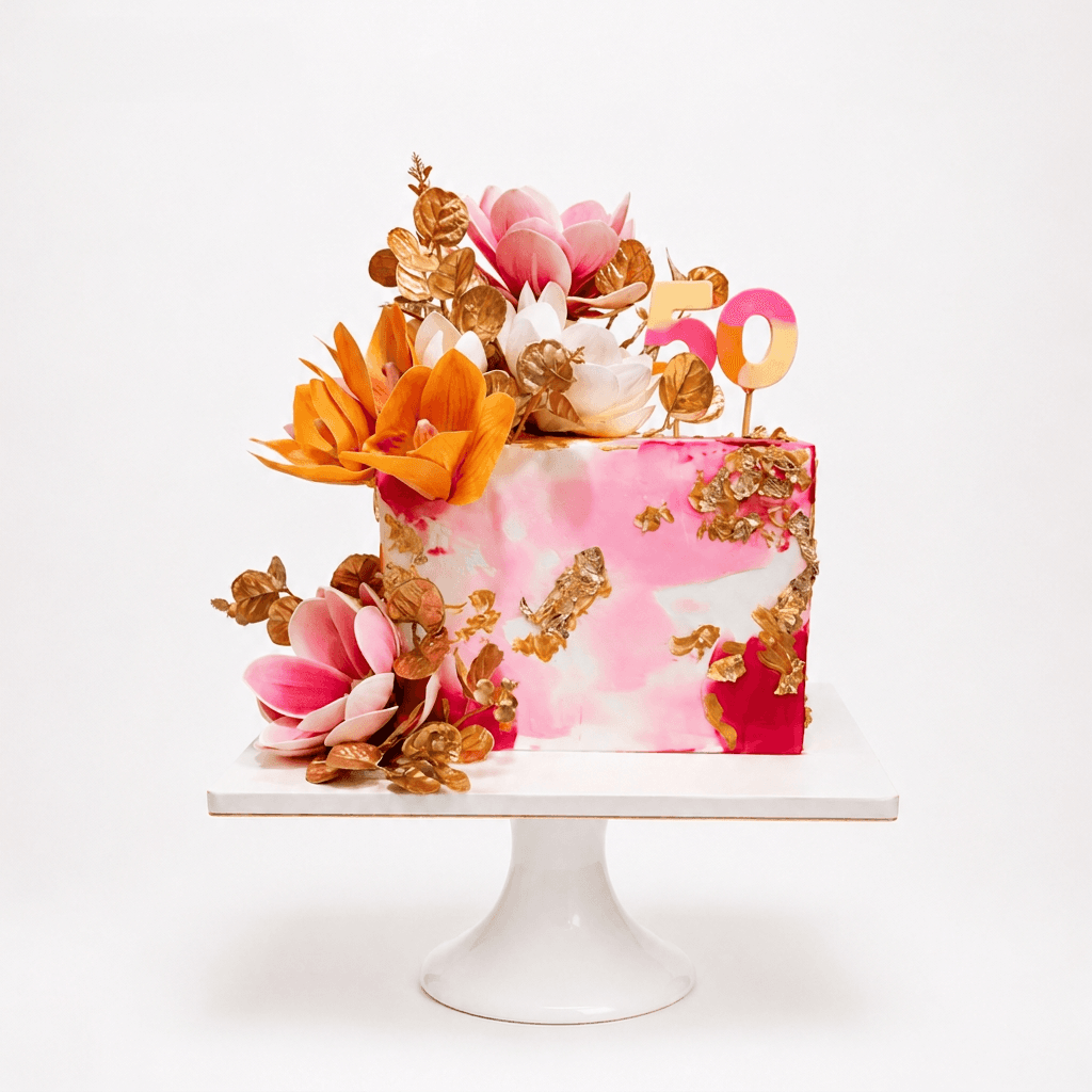 Luxe Floral Marble Customized Cake
