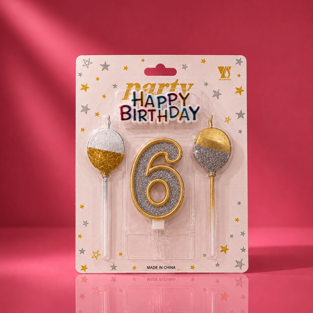 Glittered Number 6 Candle