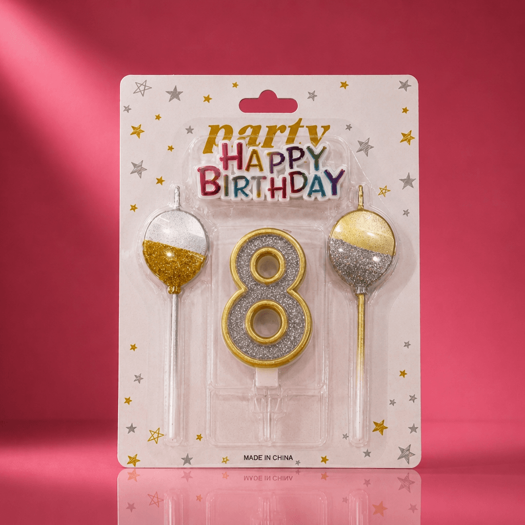 Glittered Number 8 Candle
