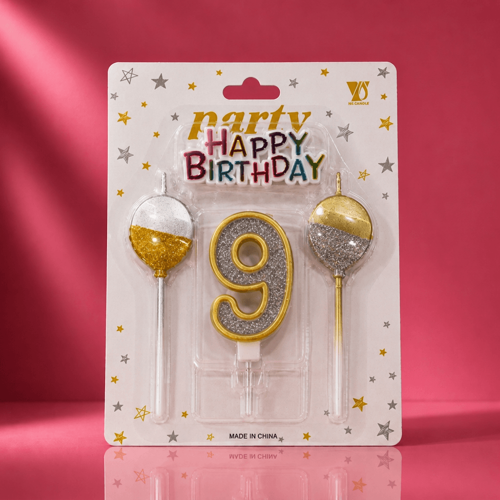 Glittered Number 9 Candle