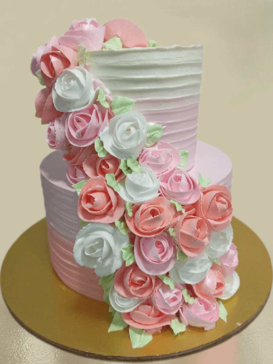 Peach Floral 2-Tier Wedding Cake