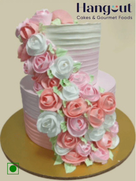 Peach Floral 2-Tier Wedding Cake