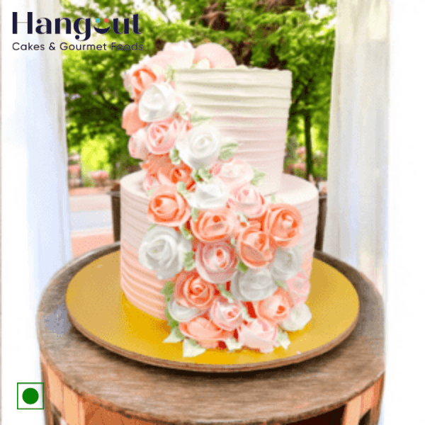Flowery 2 Tier Wedding Cake