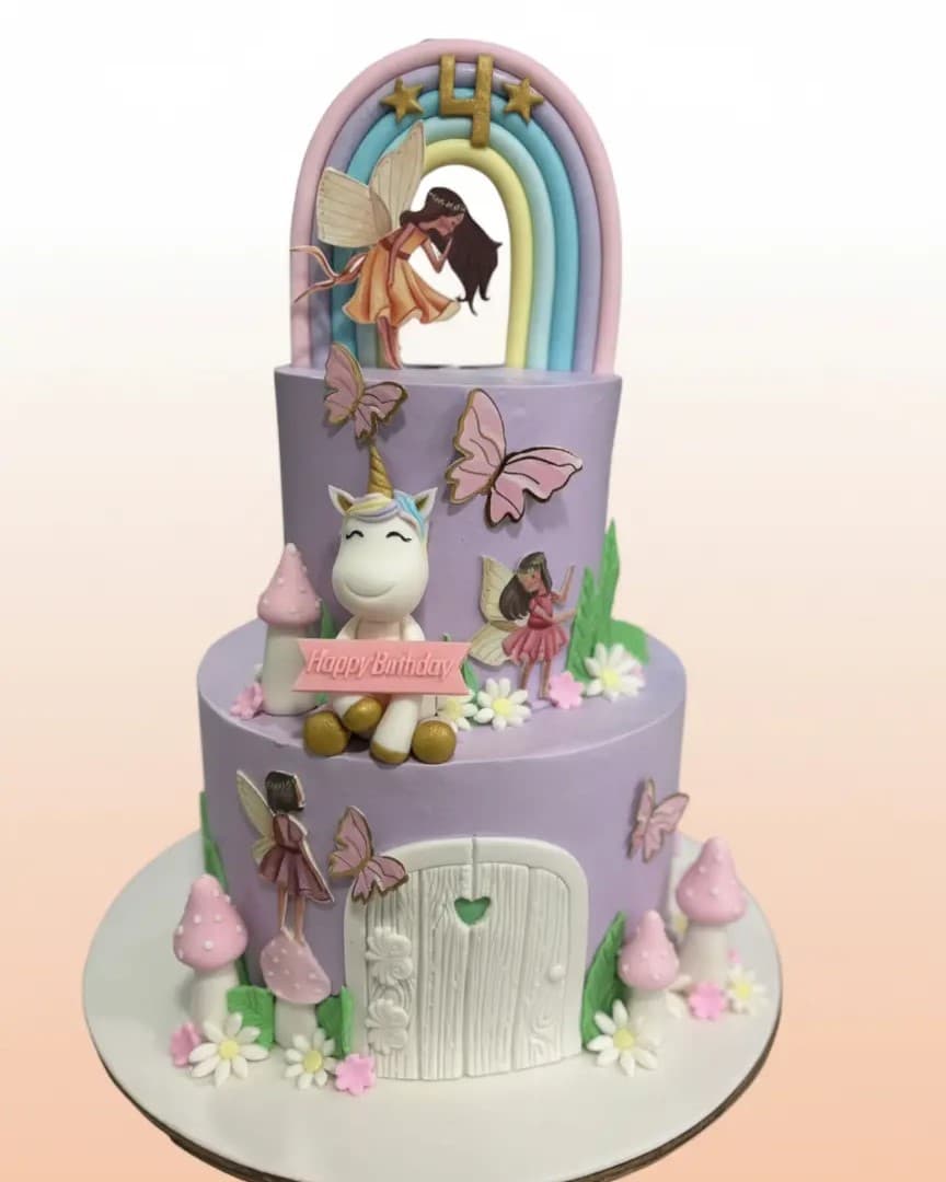 Butterfly Garden Rainbow Birthday Cake