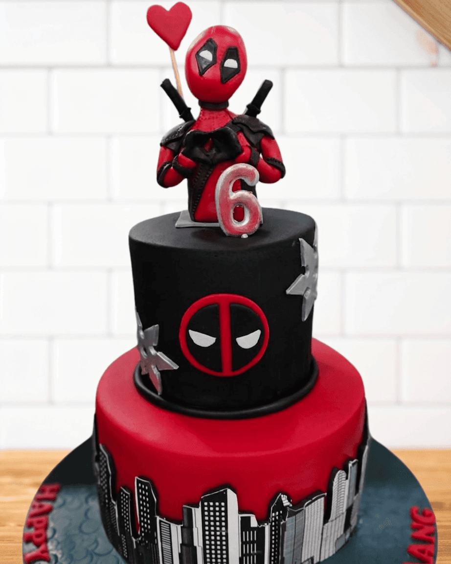 Superhero Deadpool Cake-2 tier Kids Birthday Cake