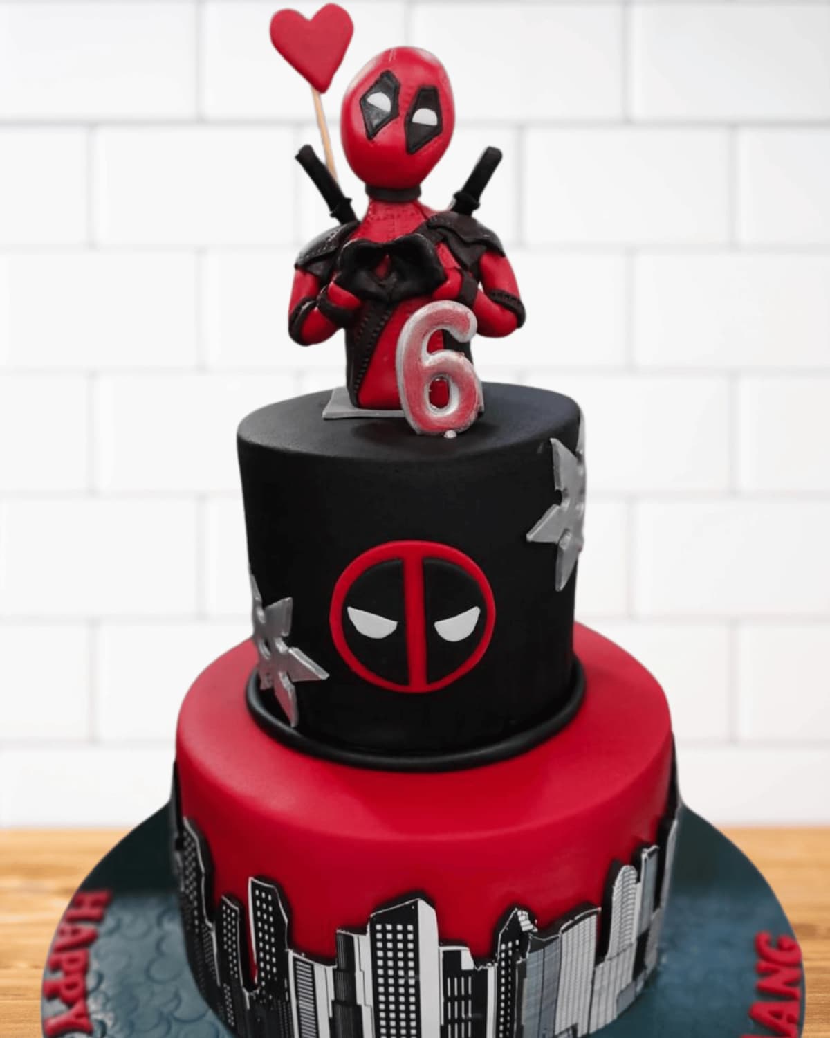 Superhero Deadpool Cake-2 tier Kids Birthday Cake