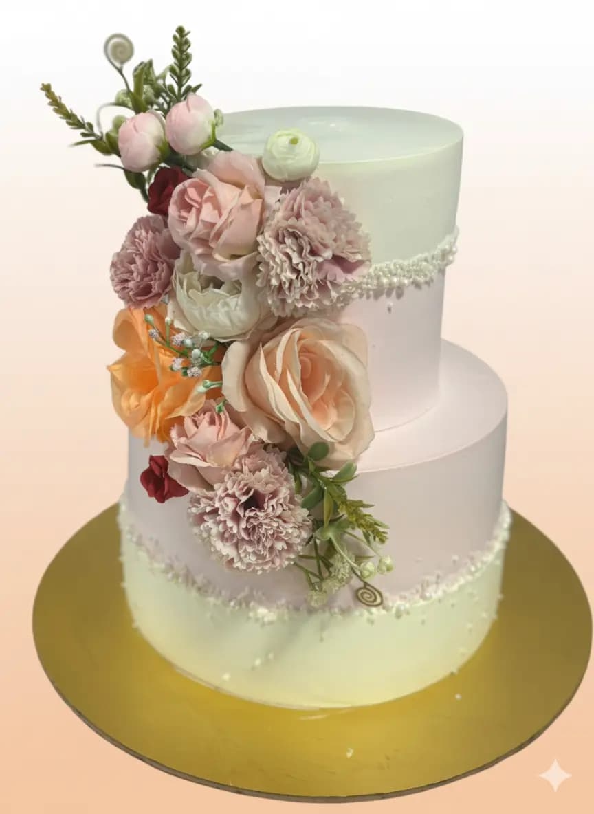 Floral 2-Tier Engagement Cake