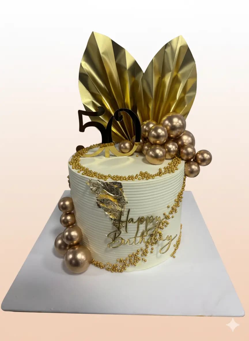 Golden pearls & Leaf Anniversary Cake