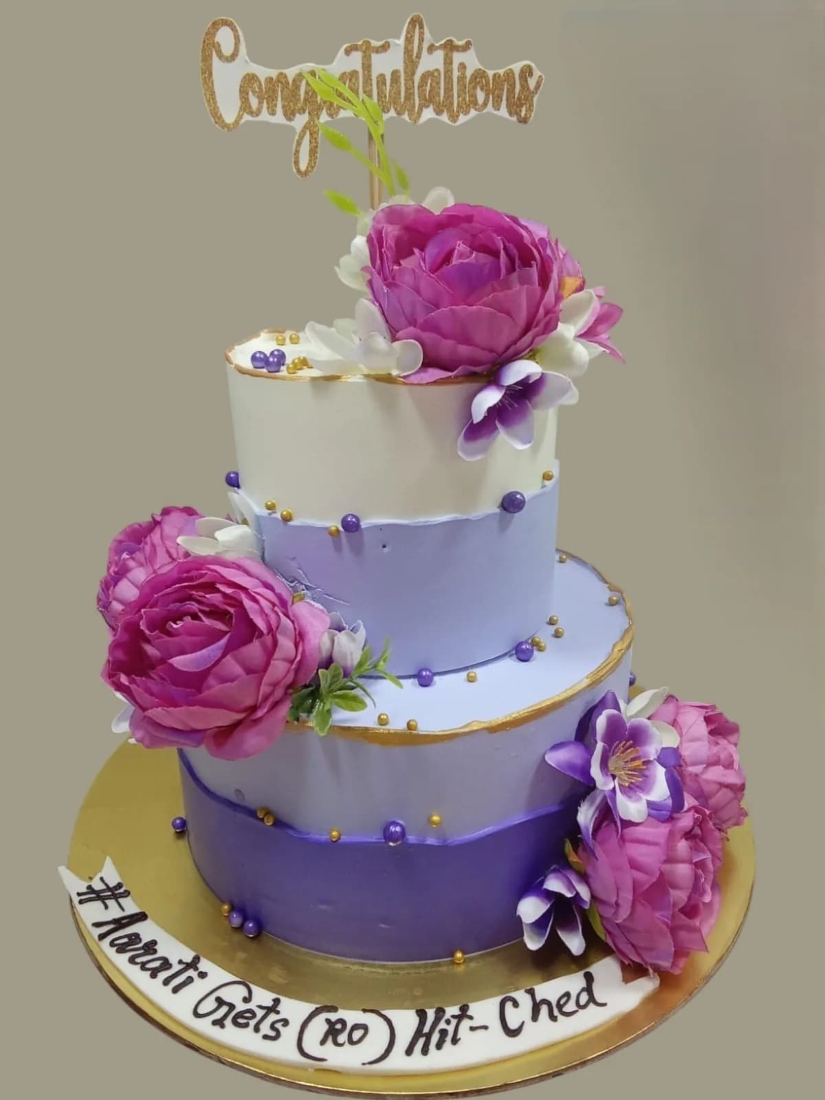 Purple Floral 2-Tier Wedding Cake
