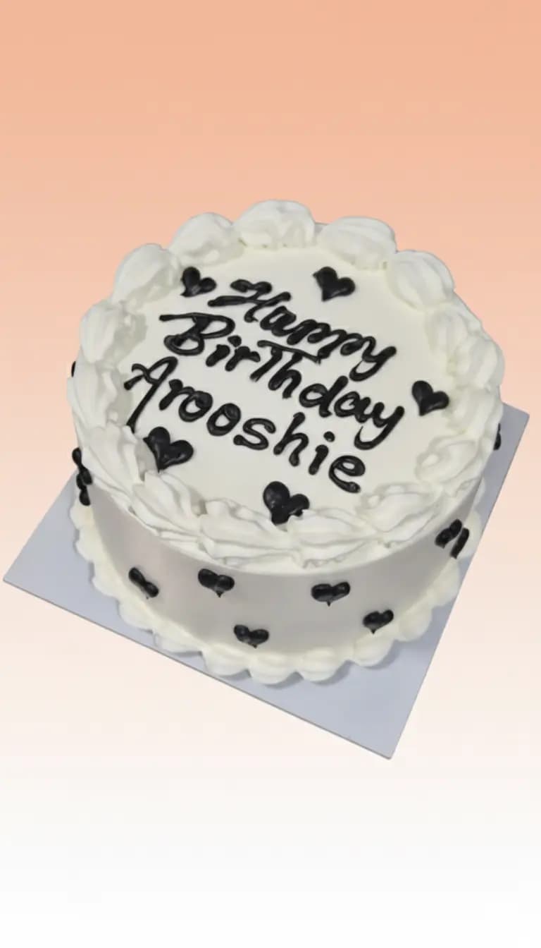 White & Black Heart Birthday Cake