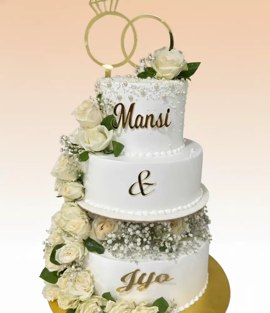 White Roses 3-Tier Engagement Cake