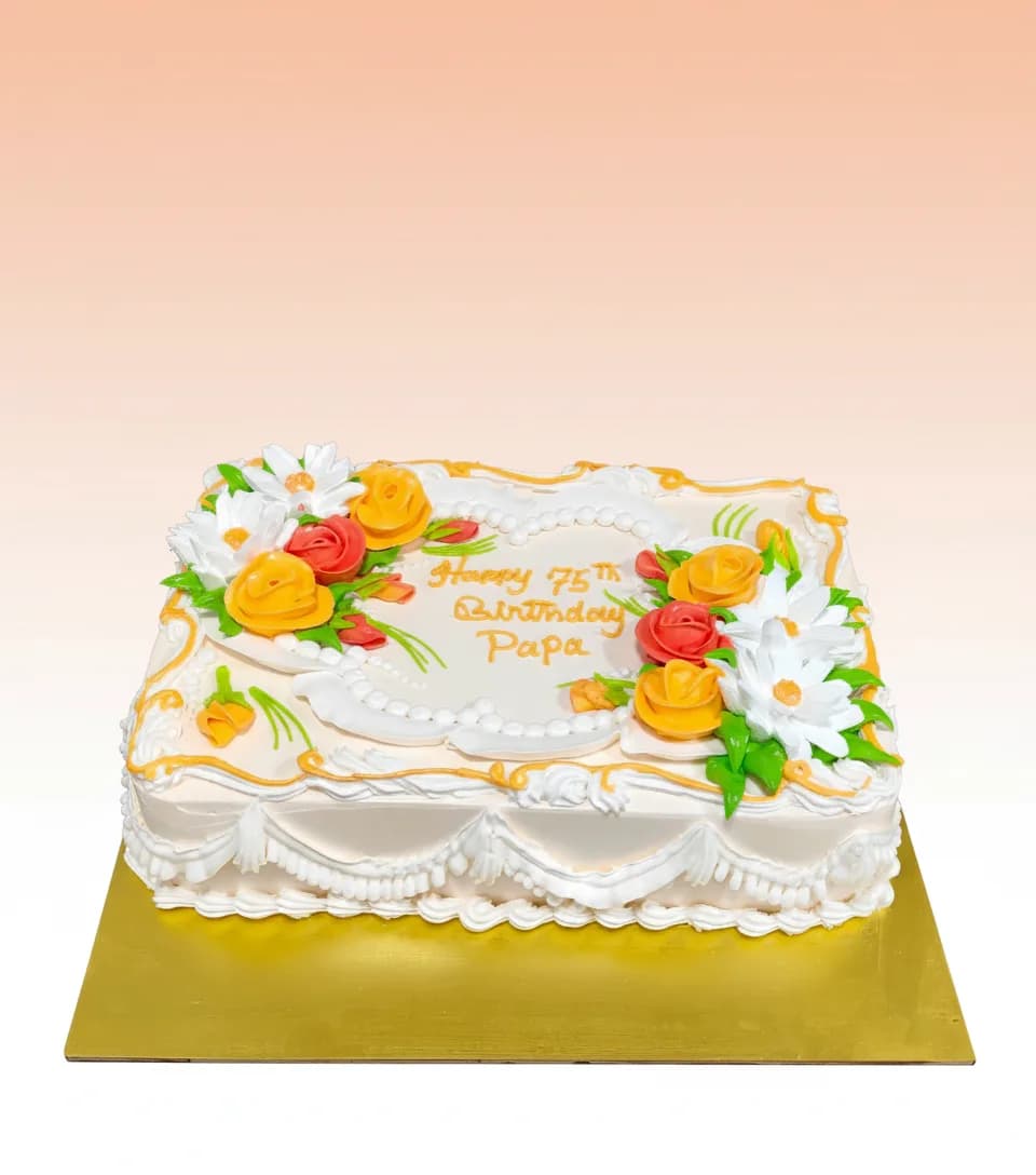 Yellow Vintage Themed Birthday Cake