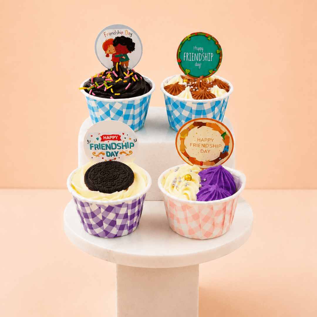 Friendship Day Cupcakes Box of 4 with festive Friendship Day toppers