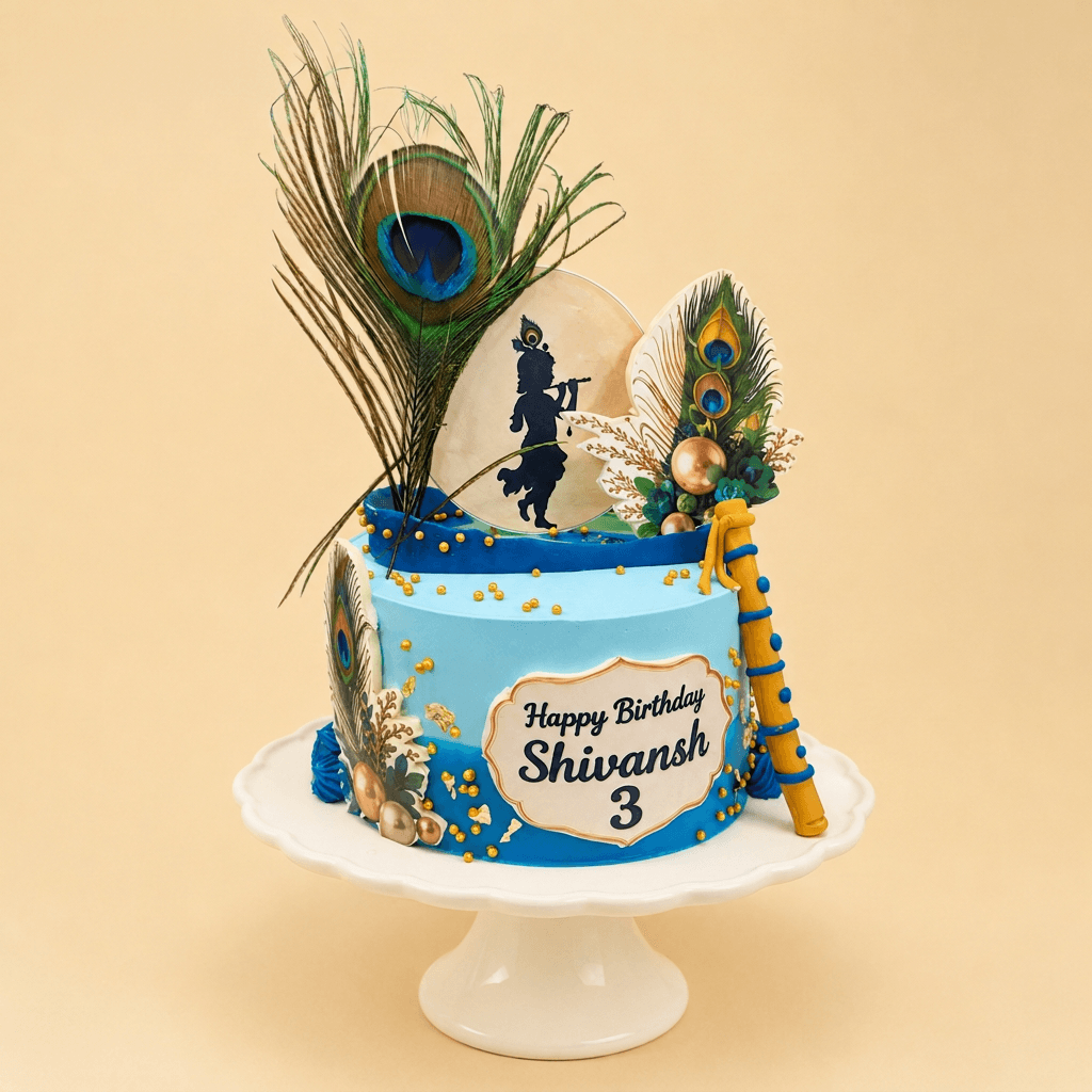 Divine Krishna Peacock Feather Cake