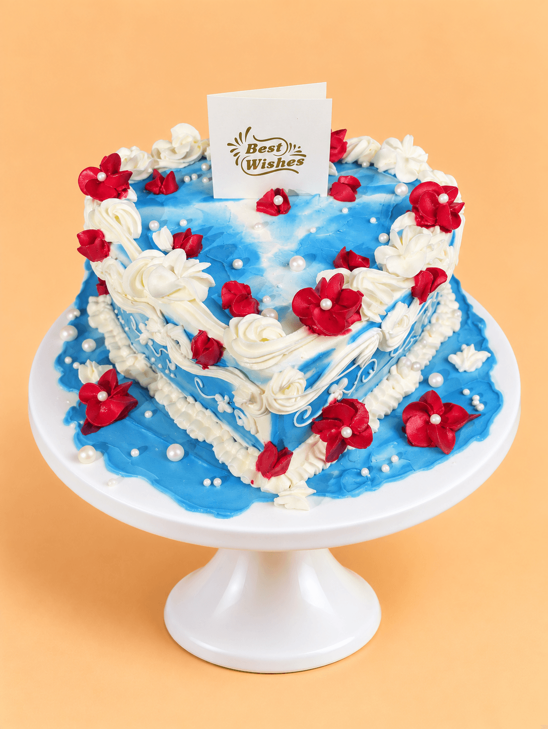Blue Blossom Heart Cake