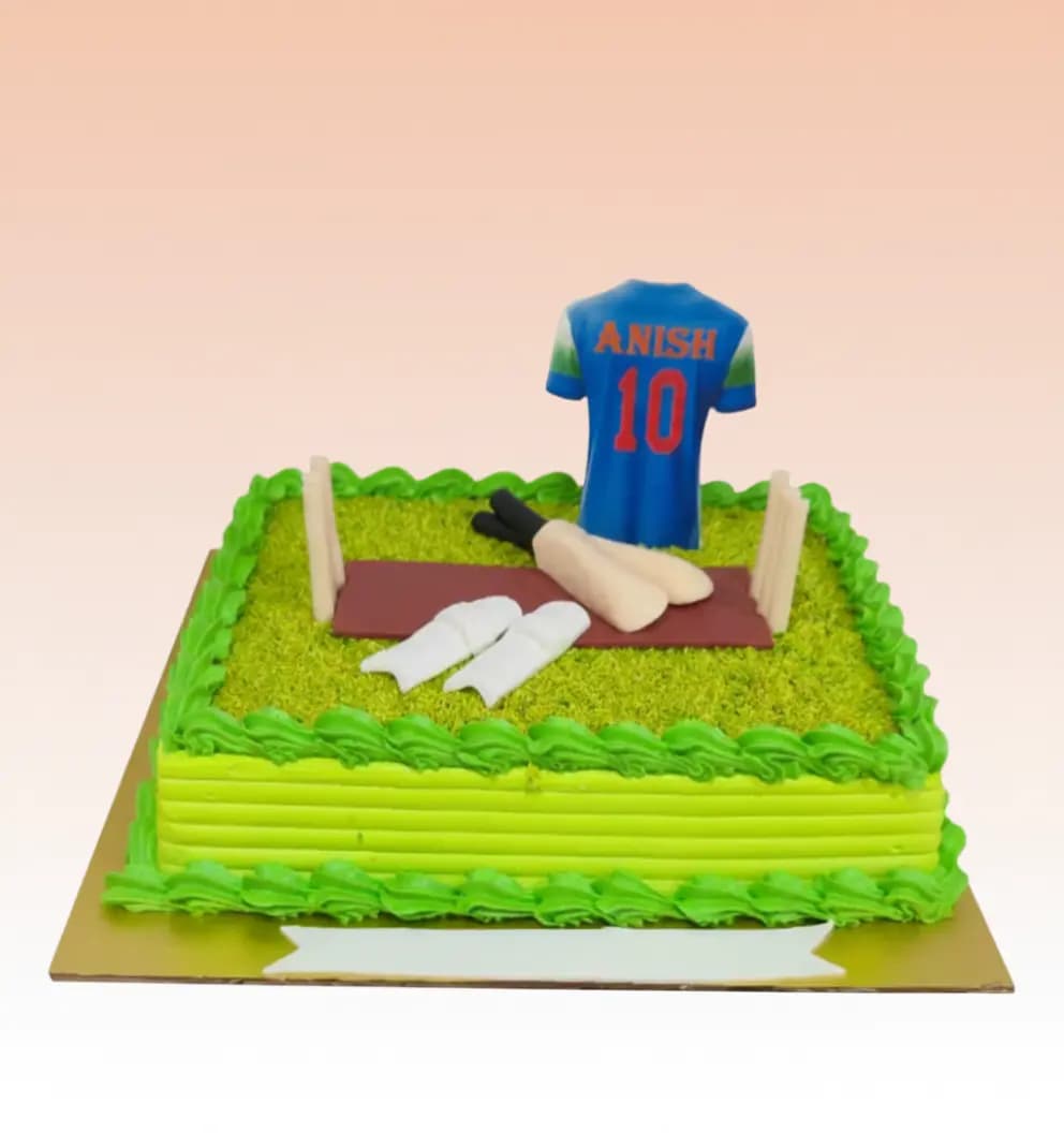 Green Cricket Themed Cake
