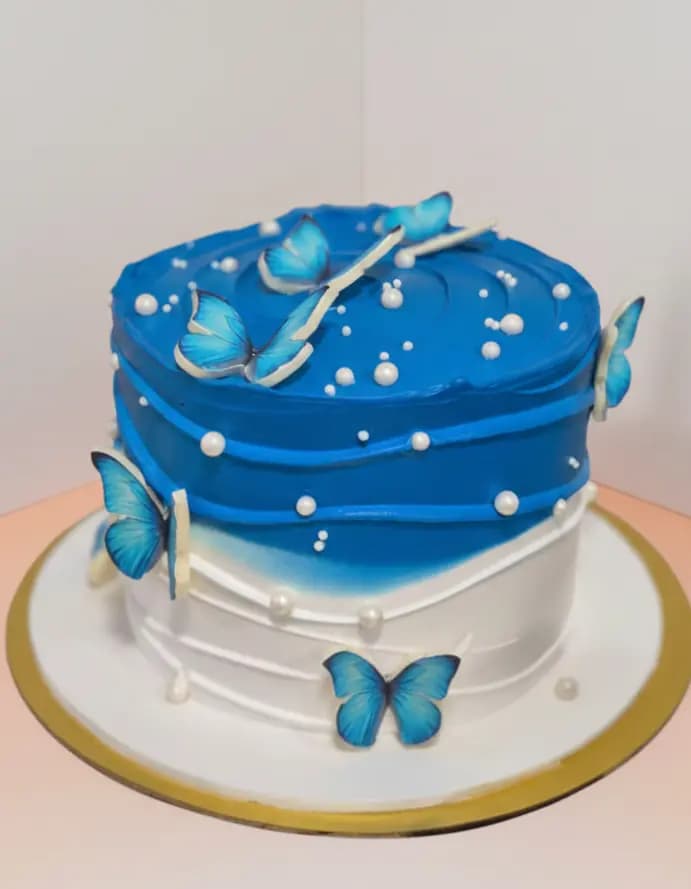Blue & White Butterfly Cake