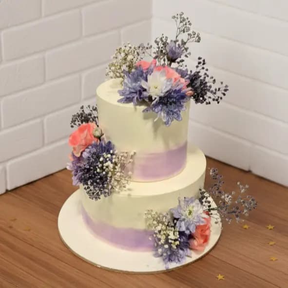 Floral Purple 2-Tier Engagement Cake