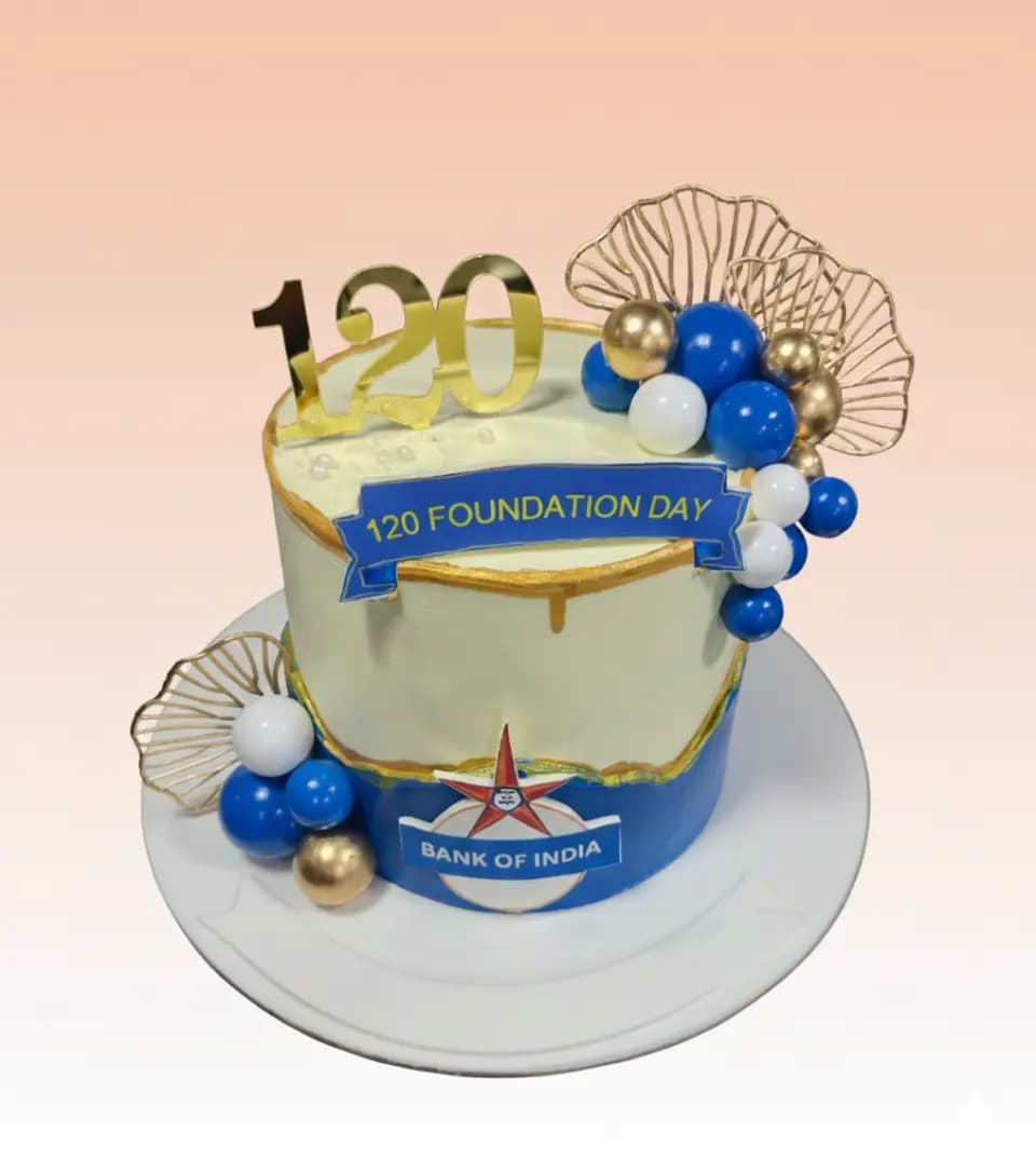 Gold & Blue Pearly Anniversary Cake