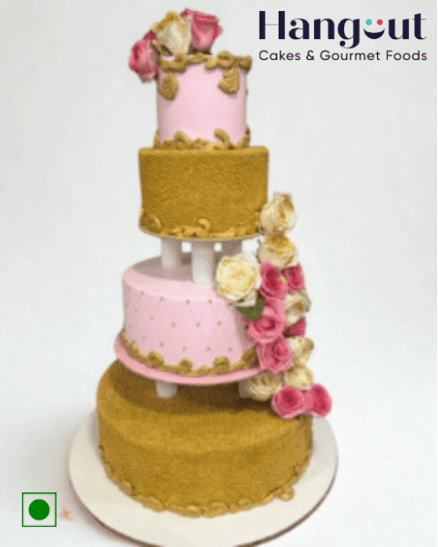Luxury 4-Tier Pink & Gold Floral Cake