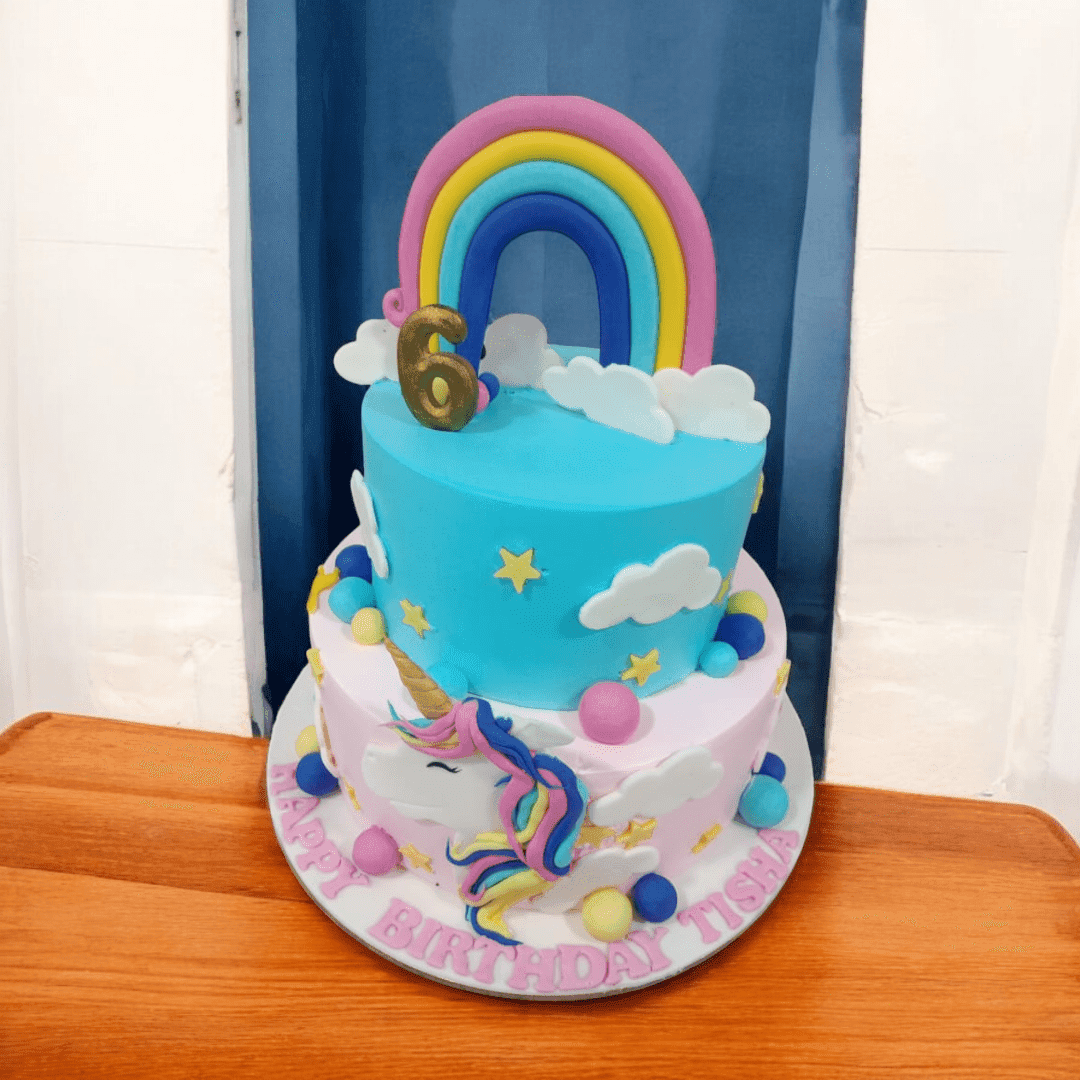 Rainbow Unicorn 2 Tier Cake