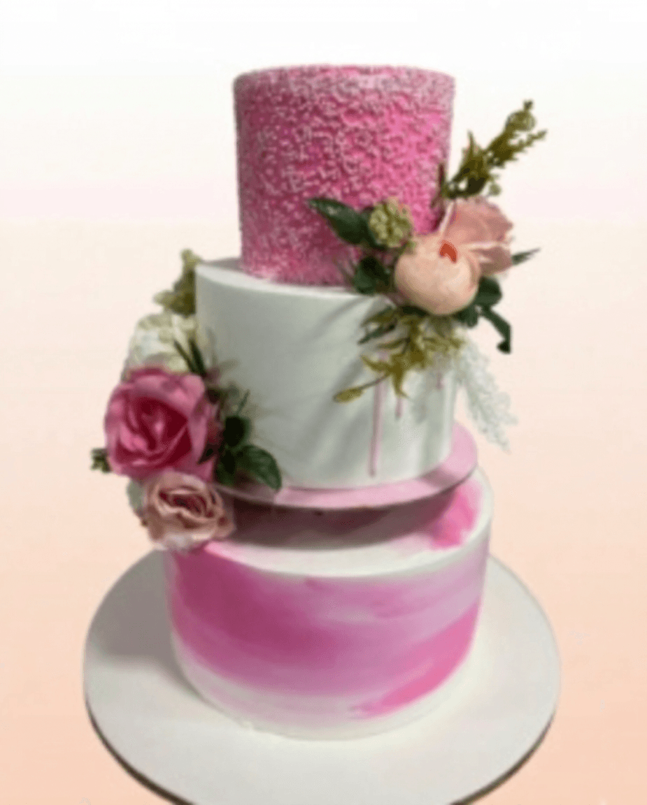 Pink Floral 3-Tier Wedding Cake