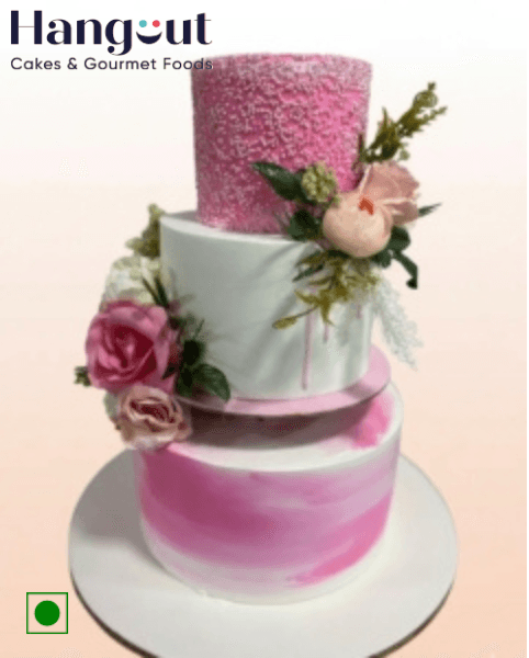 Pink Floral 3-Tier Wedding Cake