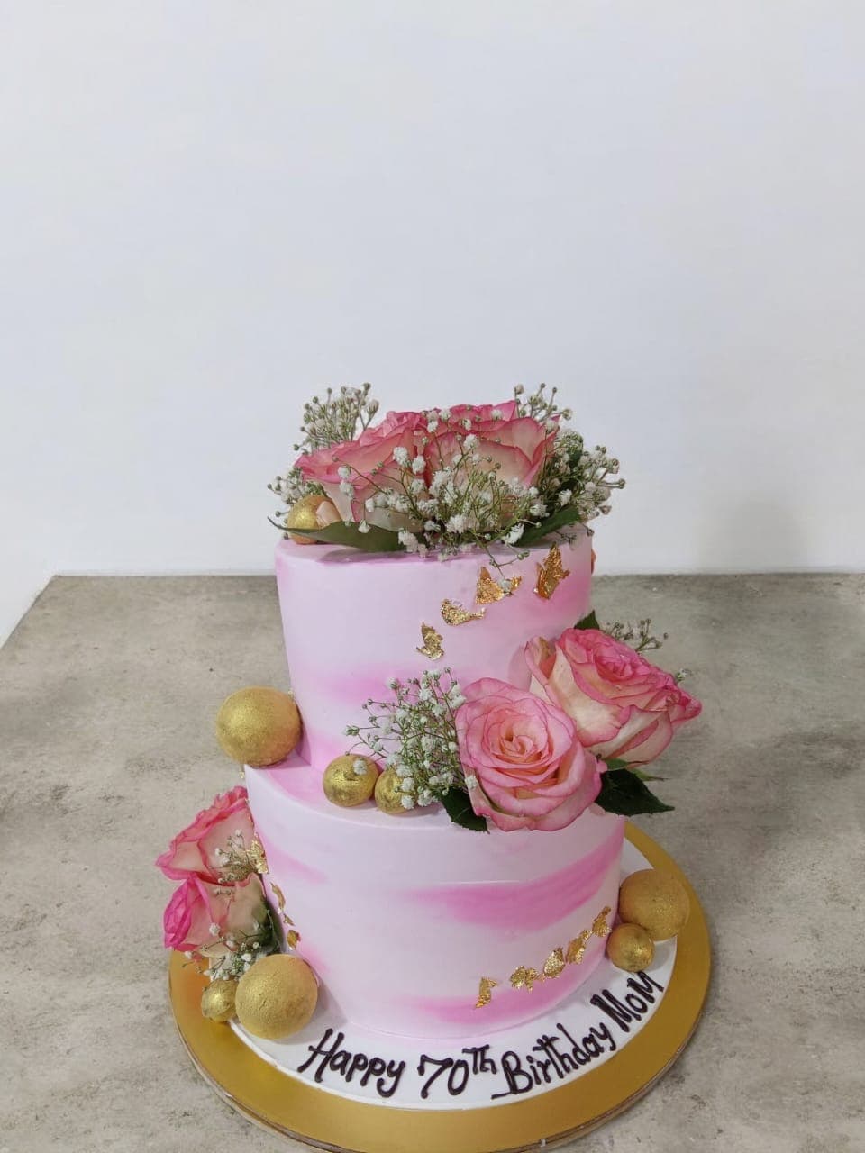 Pink 2 Tier Cake with roses