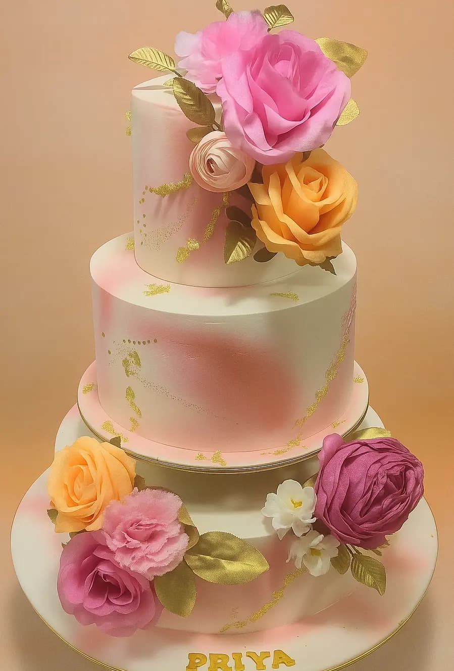 Floral Three-Tier Birthday Cake