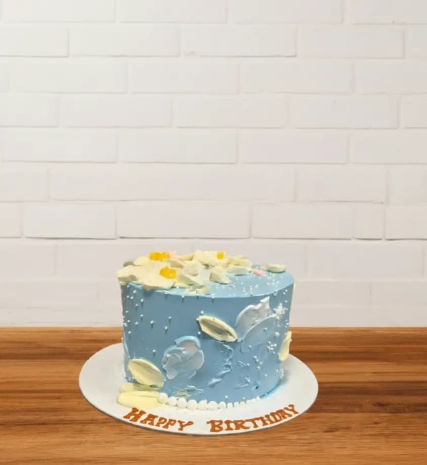Floral Blue Birthday Cake