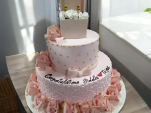 2 Tier Engagement Cake with ring on top