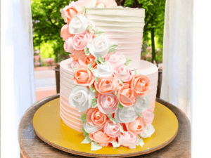 Flowery 2 Tier Wedding Cake
