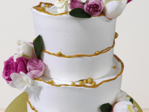 Floral Gold Wedding Cake