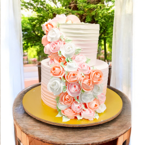 Flowery 2 Tier Wedding Cake