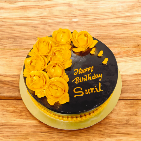 Golden Flowers Birthday Cake