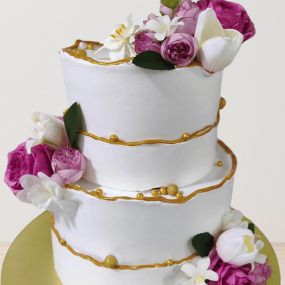 Floral Gold Wedding Cake