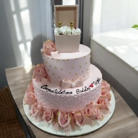 2 Tier Engagement Cake with ring on top